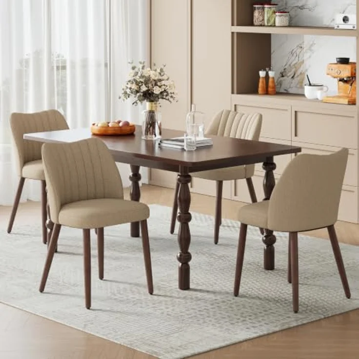 MALOL Esszimmerstühle 4er Set, Polsterstühl mit Rückenlehne, Ergonomisch Gepolsterte Küchenstühle mit vertikaler Rillenlehne, Moderne Esszimmer Stühle für Esstisch Wohnzimmer Café Restaurant, Kamel – Bild 3