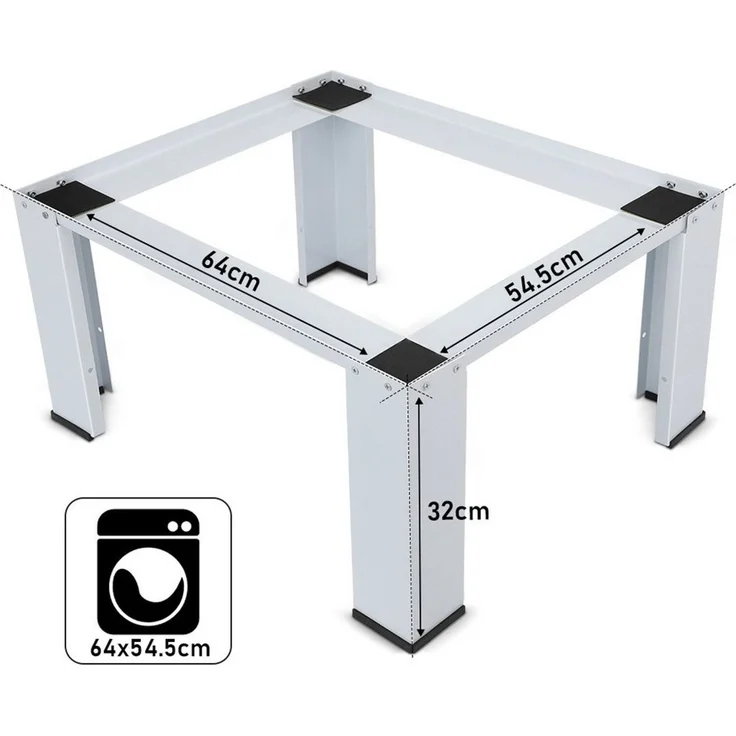 XIIW Waschmaschinenuntergestell Verstärkt Podest H32cm Waschmaschinen Untergestell Sockel Unterbau, Zubehör für Stabil Stahl Unter Schrank bis 150KG 64 x 54 x 32 cm, mit Rutschfester Füße Trocknersockel Erhöhung – Bild 2