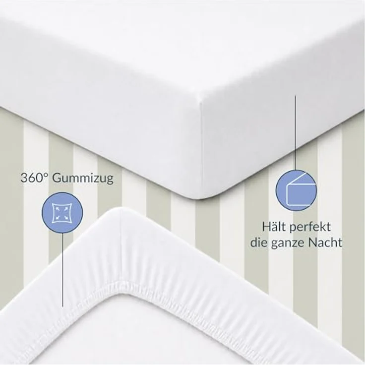 Twinzen Spannbettlaken 140x200cm / 140x190cm - 100% Jersey Baumwolle, Weiß, Oeko-Tex zertifiziert, atmungsaktiv und pflegeleicht – Bild 5