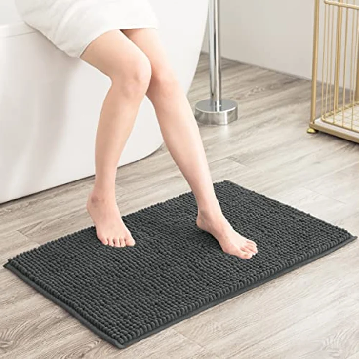 subrtex Badematte rutschfest Badezimmerteppich aus Chenille Saugfähig Badteppich weich Wasserabsorbierende Badvorleger für Badezimmer,Maschinenwaschbar(40x60 cm, grau) – Bild 3