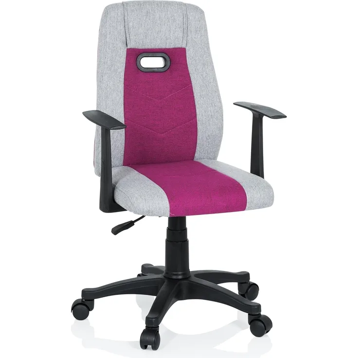 hjh OFFICE 670930 Kinder Schreibtischstuhl KIDDY EXTRA Stoff Grau-Pink Drehstuhl Ergonomisch mit Armlehne
