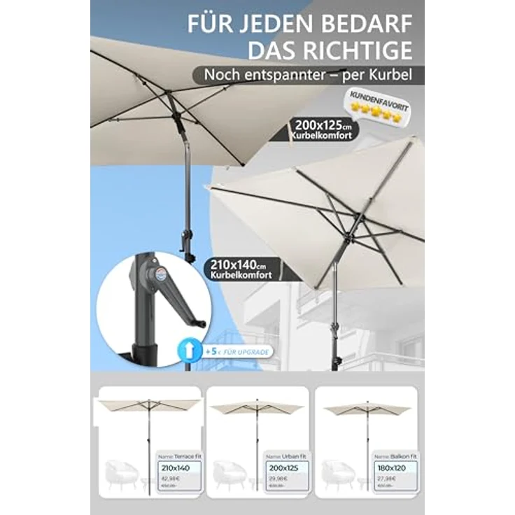 4smile Sonnenschirm Balkon 200x125 cm mit Schirmhülle, Anthrazit - UV50+ Sonnenschirm rechteckig knickbar höhenverstellbar, Sommer Schirm für Sonnenschutz Balkon als Ersatz für Ampelschirm – Bild 5