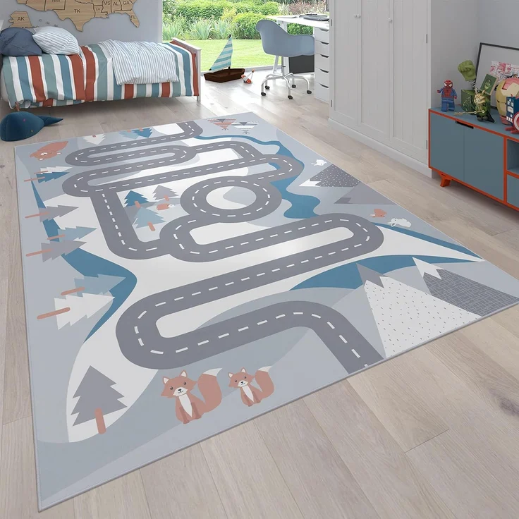 Paco Home Kinderteppich Bino 574, rechteckig, Höhe: 4 mm, Kurzflor, Straßen-Spiel-Teppich, Tippis & Wald, Kinderzimmer – Bild 1