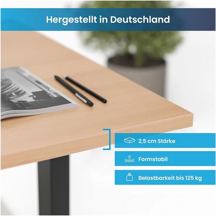 Ergotopia Schreibtischplatte Holzplatte gefertigt in Deutschland - 25 mm Bürotischplatte – Bild 4