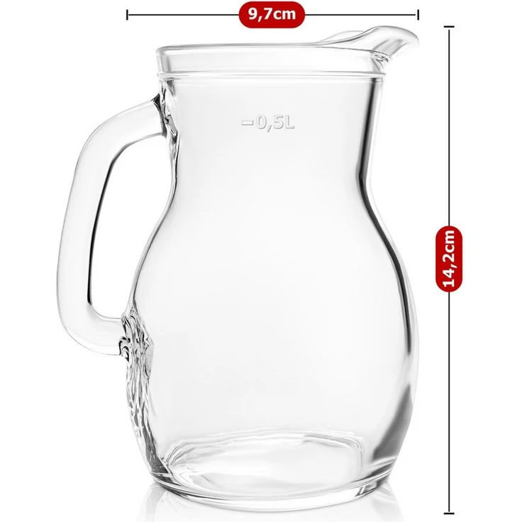 KONZEPT Wasserkrug Glaskrug Transparent Ergonomischer Griff, (2-tlg), Volumen: 1L, 500 ml, 250 ml. Set 1/2/3 Stk. – Bild 4