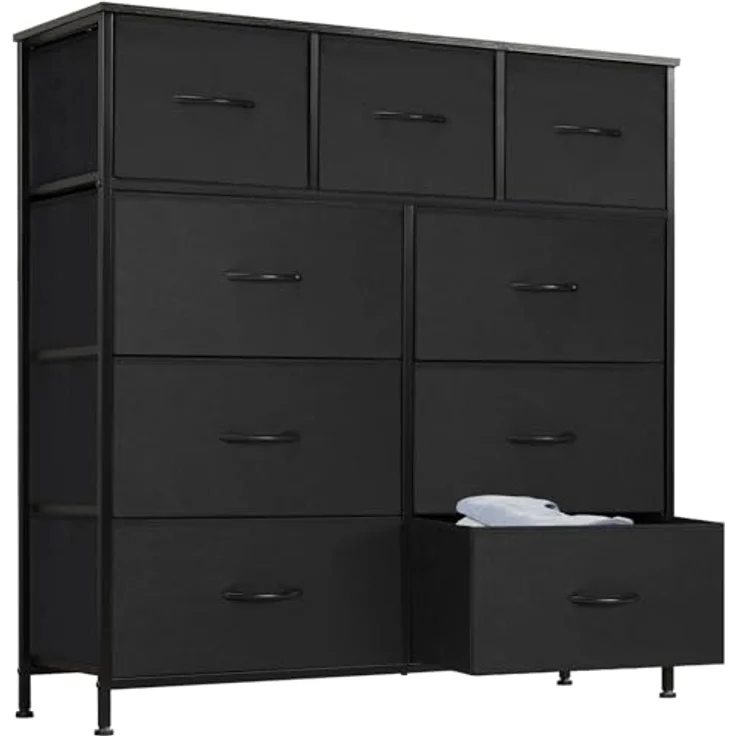 Sweetcrispy Kommode für Schlafzimmer, breite Schublade Kommode, 9 Stoffschubladen mit Griffen, Schubladen aus Stoff, Schrank, TV Stand für Schlafzimmer, Schrank, Wohnzimmer, Kinderzimmer – Bild 2