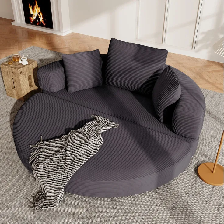 Schlafsofa 173x176 cm in Schwarz, klappbar mit 3 Kissen und Cordstoff