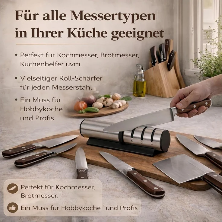 Toomoke Messerschärfer Messerschärfer Rollschleifer mit 3 Stufen Rutschfester Boden, 3 Stufen Messerschärfer Moderne Rollschleifer manuelle Funktionsweise – Bild 4