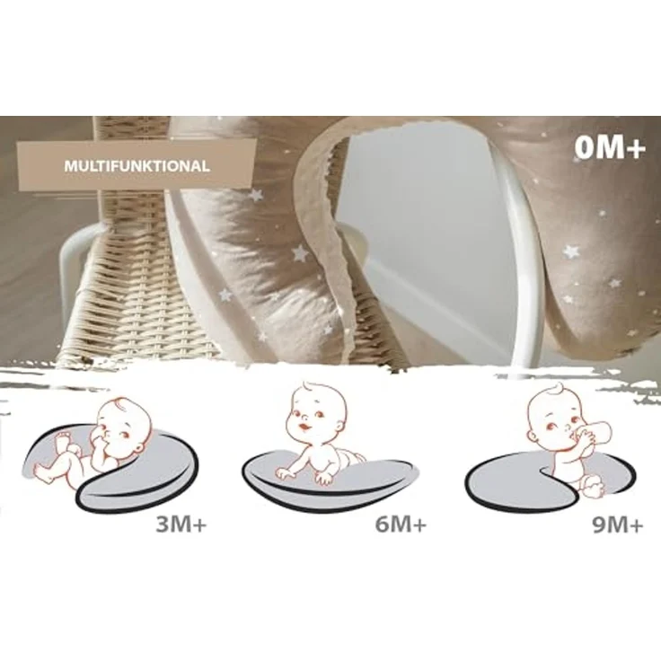 Totsy Baby Stillkissen klein Mond Baumwolle 130 cm Nursing und Breastfeeding Pillow Stillmond Stützkissen Stillhörnchen kleines Still Kissen und Lagerungskissen beim Stillen Oeko-Tex Monde – Bild 6