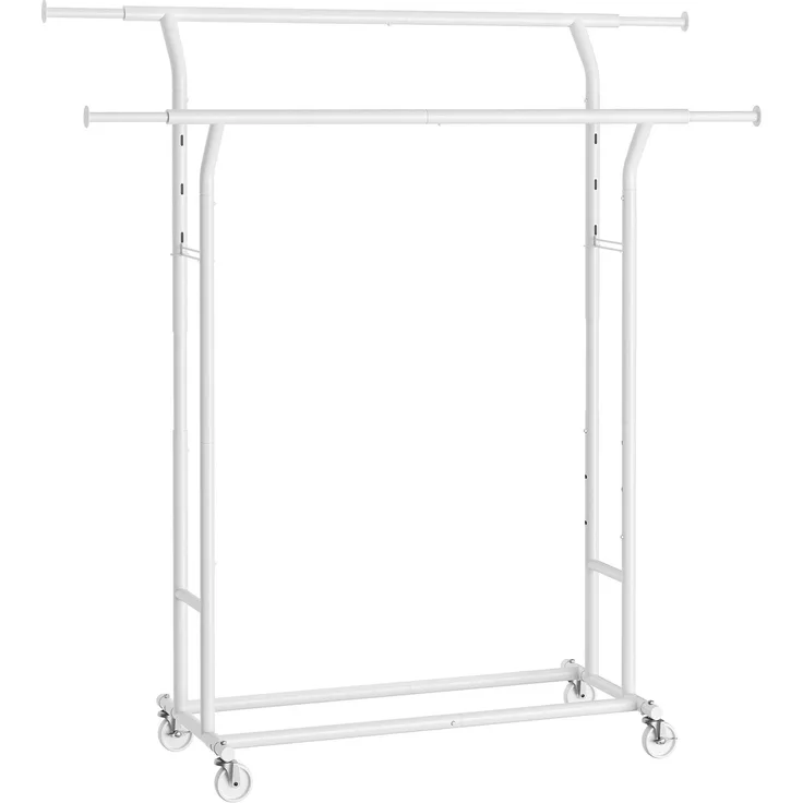 SONGMICS Kleiderständer auf Rollen, Garderobenständer aus Metall, Garderobenstange, Kleiderstange ausziehbar, höhenverstellbar, mattweiß HSR012W01