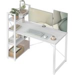 Vasagle Schreibtisch, mit Regalböden rechts oder links, Ahornweiß, 56 x 120 x 120 cm