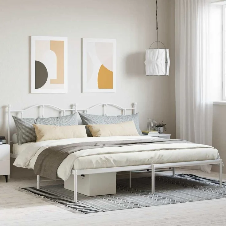 Doppelbett, Bettgestell Modernen mit Kopfteil Metall Weiß 200x200 cm d850e – Bild 2
