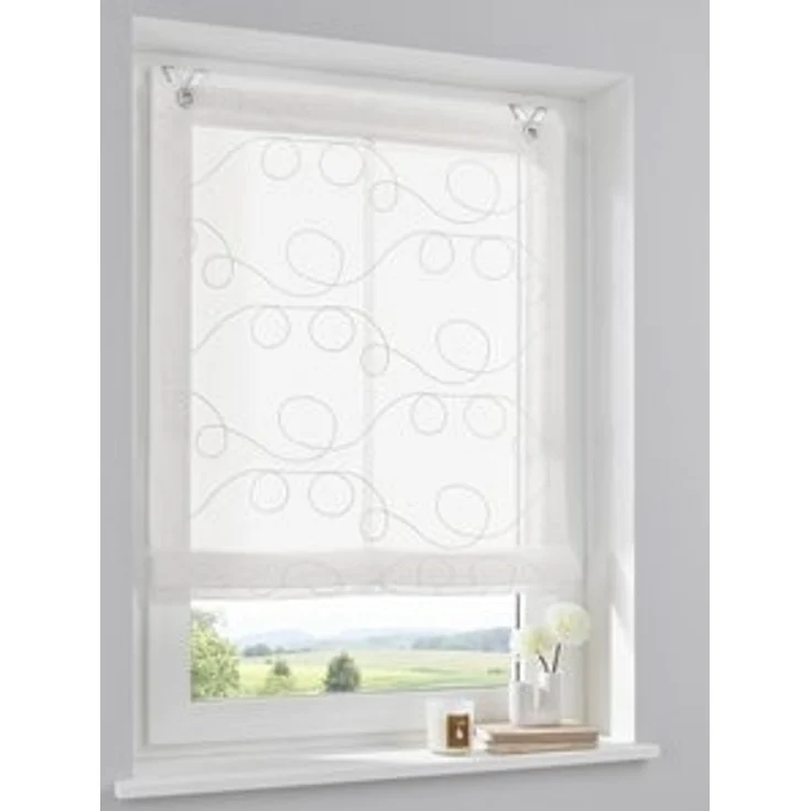 Kutti Raffrollo Jasmin, mit Hakenaufhängung, ohne Bohren, einfarbig, bestickt, matt, Polyester, pflegeleicht, mit Fensterhaken – Bild 6