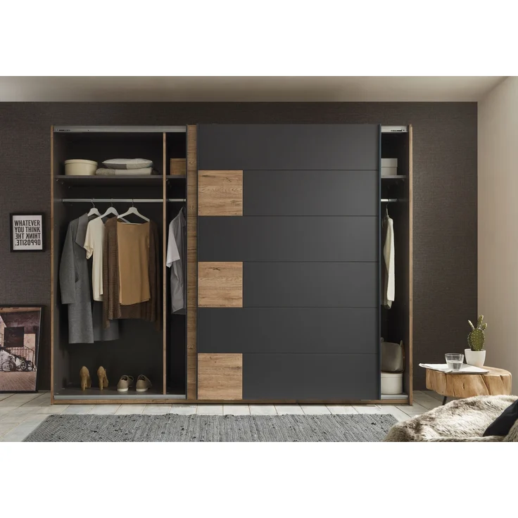 Schlafzimmer-Set >LINEA< (2-teilig) Bartex Eiche/Graphit, Schrank 280x215x58, Bett 296x97x210 – Bild 4
