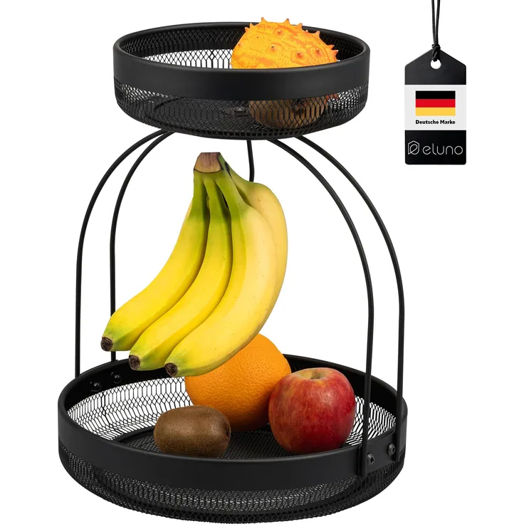 eluno Obstschale 2-stöckige Etagere, Metall, (1-tlg), mit Bananenhalterung