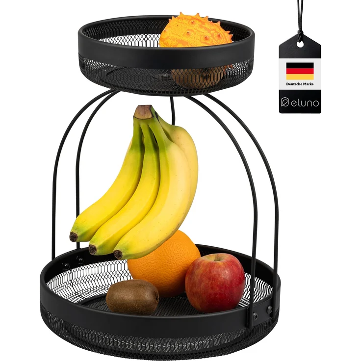 eluno Obstschale 2-stöckige Etagere, Metall, (1-tlg), mit Bananenhalterung – Bild 1