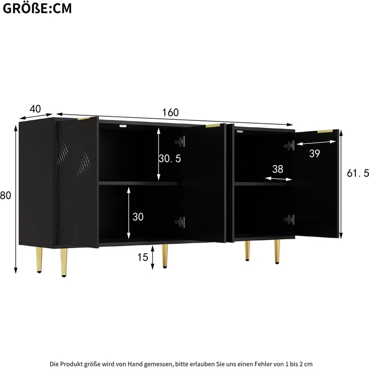 DESVIAE Sideboard mit 4 Türen und verstellbaren Einlegeböden 160x80x40 cm MDF Spanplatte Schwarz – Bild 10