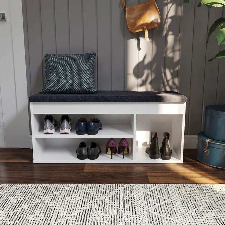 KOMTO Schuhbank Mit Sitzfläche Schuhregal Bank mit Stauraum Schuhschrank mit Sitzbank, für 6 bis 8 Paar, Spanplatte, Sofia 100 x 48 x 32 cm – Bild 3