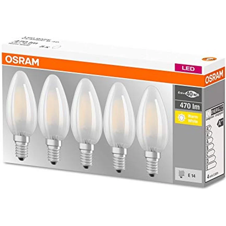 Osram E14 LED-Leuchtmittel, Kerzenform 4 W mit 470 lm, 5er Set, rauchfarbig, 10 x 3,5 cm – Bild 3