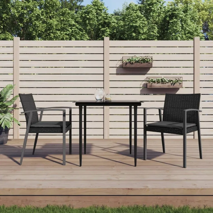 vidaXL Gartenstühle mit Kissen 2 Stk. Schwarz 56,5x57x83cm Poly Rattan 364096