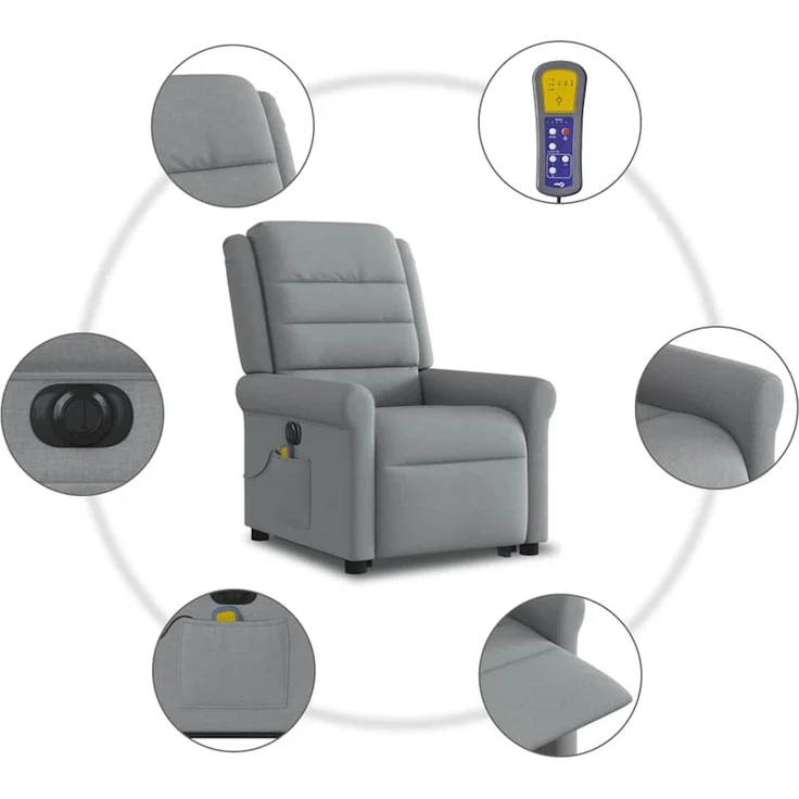 vidaXL Elektrischer Massagesessel mit Aufstehhilfe Hellgrau Stoff 3303344 – Bild 11
