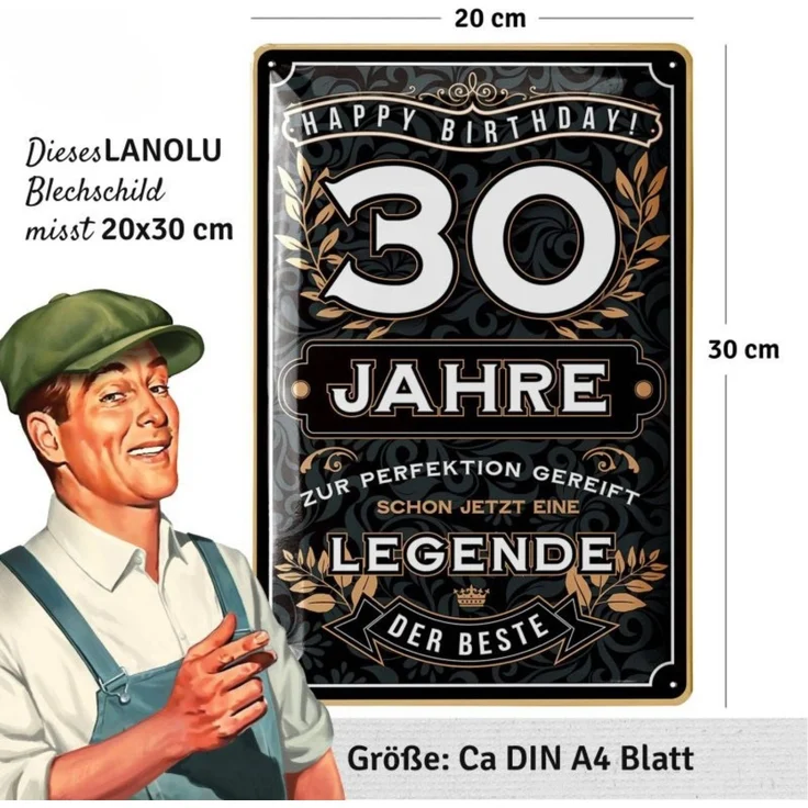 LANOLU Blechschild Der Beste 30 Jahre - 20x30cm – Metall – Schwarz – 20148 – Bild 4