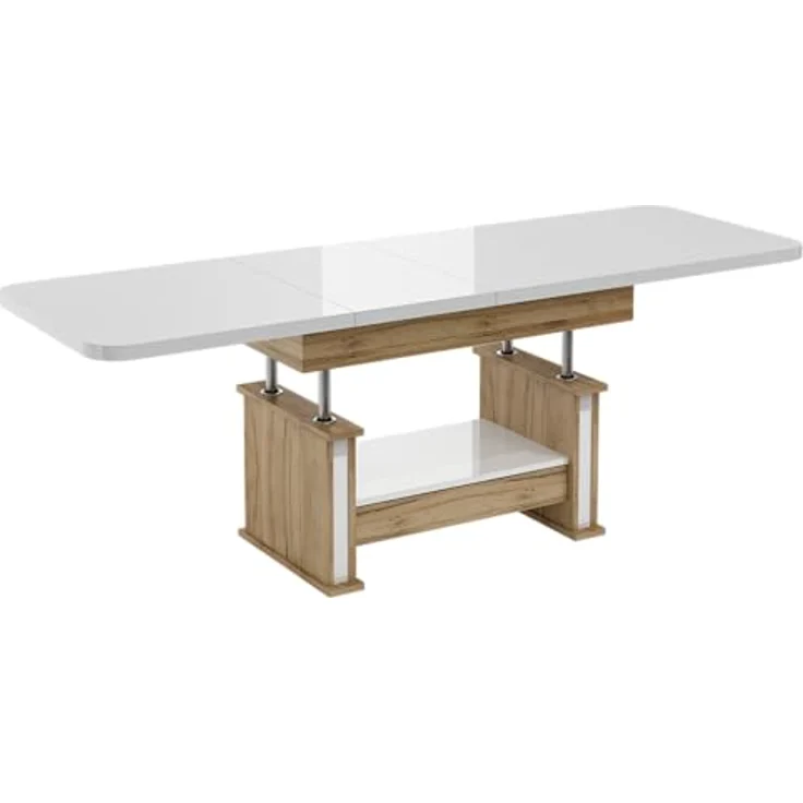 designimpex Couchtisch Design DA-555 Schublade höhenverstellbar ausziehbar Tisch abgerundet – Bild 4