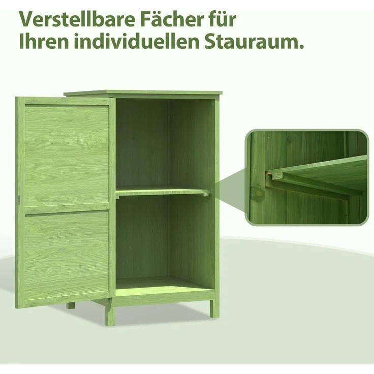 Aoxun Garten-Geräteschrank aus Holz, Gartenschrank für draußen mit verstellbaren Regalboden, Kleiner Holz-Gartenschuppen 55 x 54 x 100 cm, Grün – Bild 5