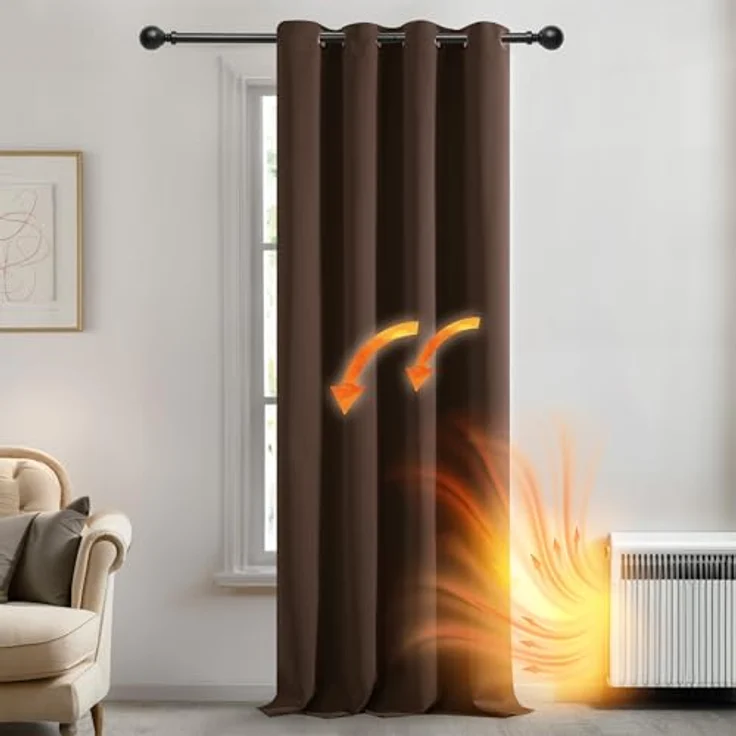 Deconovo Gardinen Schlafzimmer Blickdicht Thermovorhang mit Ösen Braun | 1 Stück, H260 x B140 cm, Verdunkelungsvorhang Hitzeschutz, Sichtschutz für Wohnzimmer, Blackout Curtain, UV-Schutz, Vorhänge – Bild 2