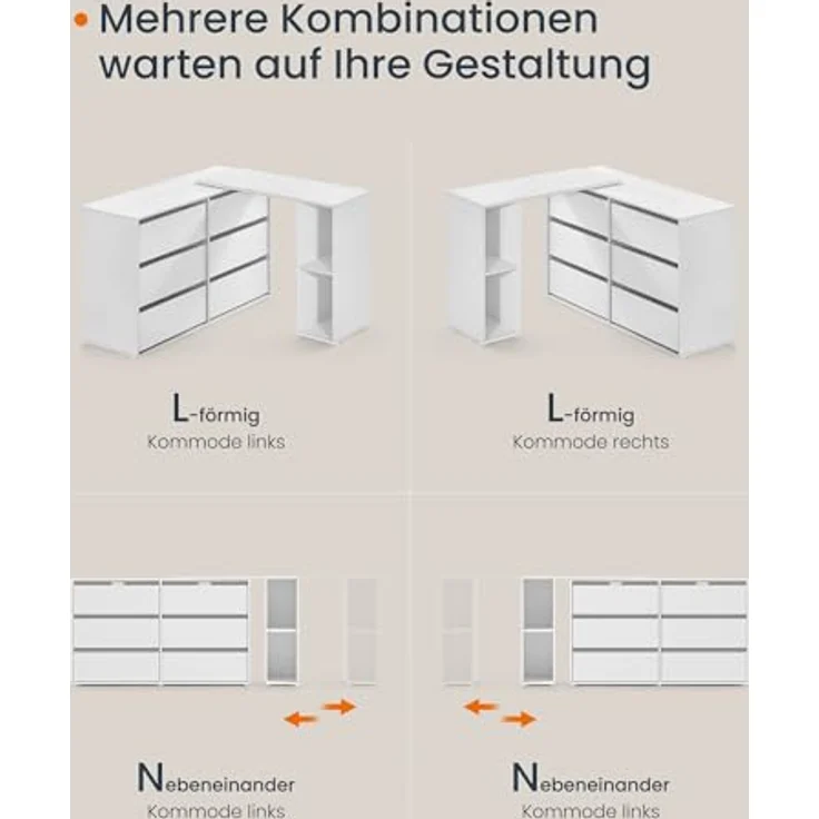 SONGMICS HOME Kommode, Schrank, Schminktisch mit Regal, Schnelle werkzeuglose Montage, nebeneinander oder L-förmig, für Schlafzimmer, Arbeitszimmer, Toolless-Technologie,schneeweiß – Bild 6