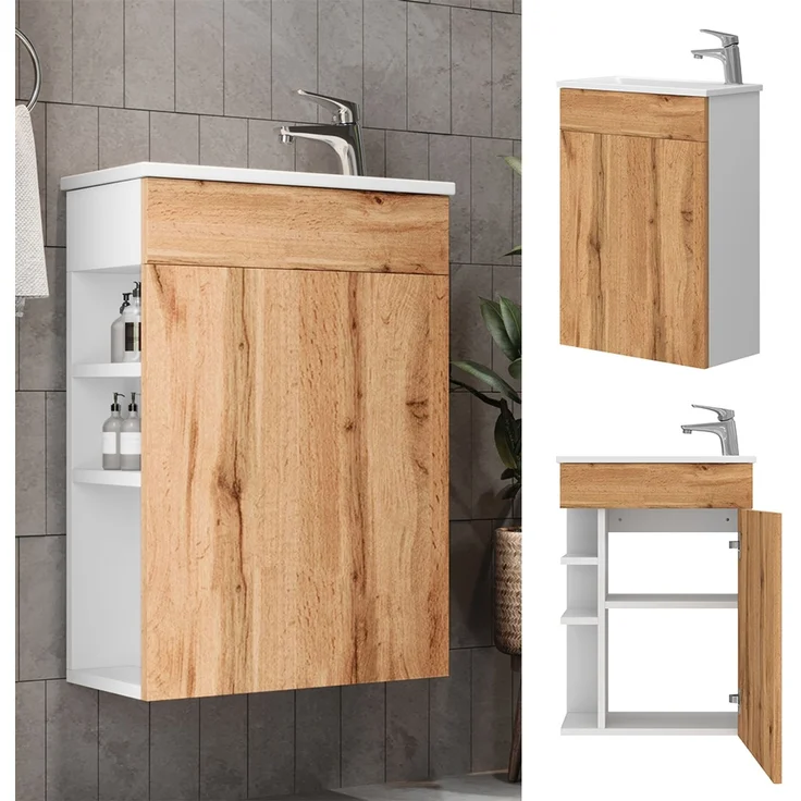 Waschbeckenunterschrank Amadeo Goldkraft Eiche 2 Teile, mit Waschbecken Vicco – Bild 2