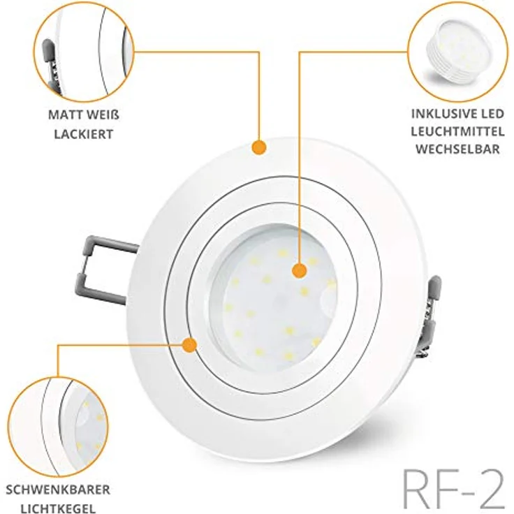 SSC-LUXon LED Einbaustrahler RF-2 runder Einbauspot weiss, schwenkbar flach mit fourSTEP Dim LED, Warmweiß – Bild 3