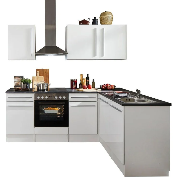 Jazz 8 Moderne Eckküche mit Elektrogeräten in Weiß Hochglanz, Metallic Grau - Geräumige Küchenzeile in L-Form mit viel Stauraum - 220 x 211 x 60 cm (B/H/T) – Bild 5