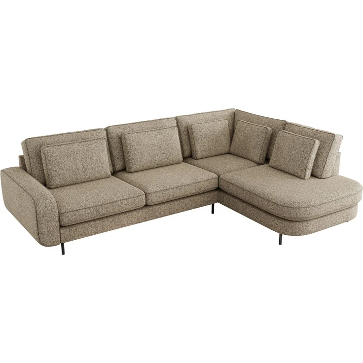CALENO L-Form Ecksofa 317x225 cm, Massivholz-Rahmen & Wellenfedern, Sitzhöhe 51 cm, modernes Polstersofa rückenecht bezogen & freistehend - Dunkelbeige Strukture - Rechts Seite – Bild 5