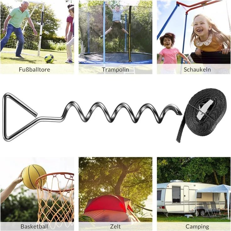 Monzana 4 Bodenanker Trampolin 42,5cm 5 Windungen 900kg Verstellbare Gurte Rostfrei Sicherung Set Erdanker Befestigung – Bild 5