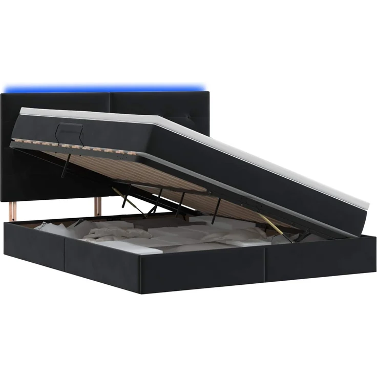 vidaXL LED-Speicherbett mit Matratze Schwarz 160 x 200 cm Samt 3460142 – Bild 2