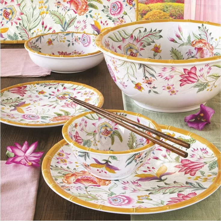 EasyLife Suppenteller Osaka, Spülmaschinengeeignet, Mehrfarbig, Blumen, H: 5.5cm