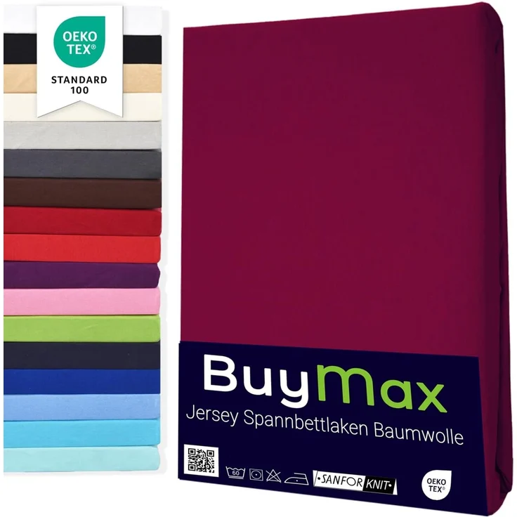 Buymax Spannbettlaken Topper, Spannbetttuch für Topper bis 12 cm Höhe, 100% Baumwolle Jersey, Jersey, Gummizug: Rundumgummi, Pflegeleicht und Atmungsaktiv, in Verschiedenen Farben und Größen – Bild 1