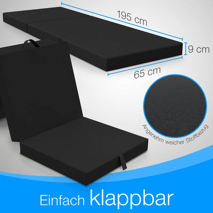 ELONEO Klappmatratze 65x195 cm, 9 cm hoch, Klappmatratze Kinder faltbar, klappbare Gästematratze, Faltbare Matratze, Reisematratze für Kinder und Erwachsene für Reisen und Camping – Bild 2