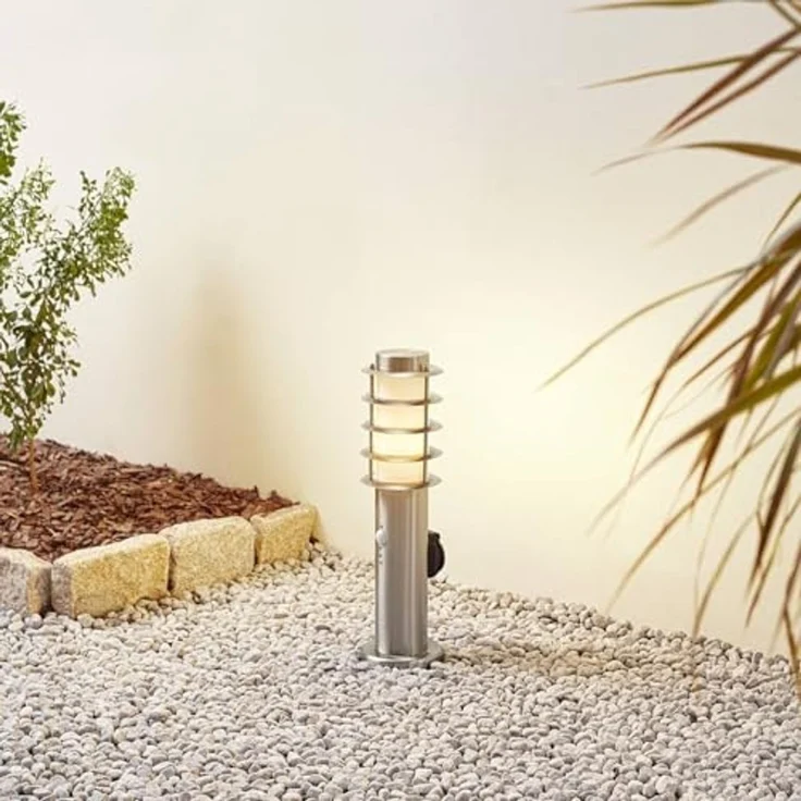 Lindby Außen-Stehlampe Hanja, Edelstahl Alu IP54mit Bewegungsmelder, 1 x 15 W LED – Bild 3