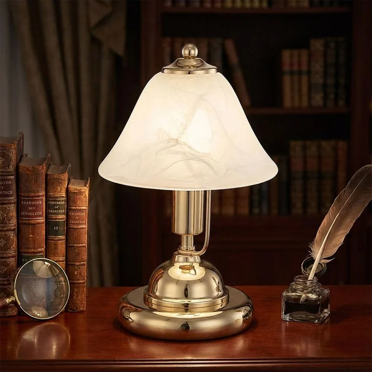 2er Set, Tischleuchte, Metall, Glas, Messing, Antik, H 27 cm – Bild 3