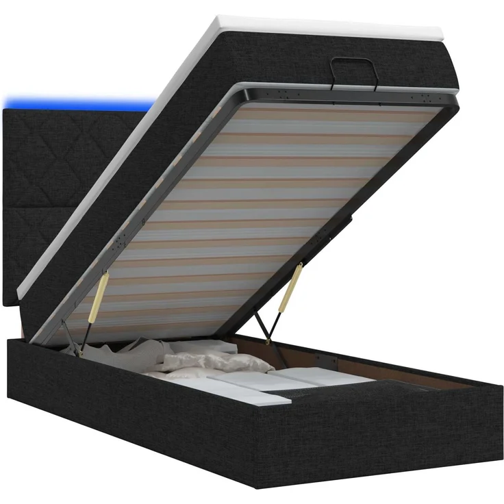 vidaXL Ottoman-Bett mit Matratze und LED Schwarz 90 x 200 cm Stoff 3458126 – Bild 2