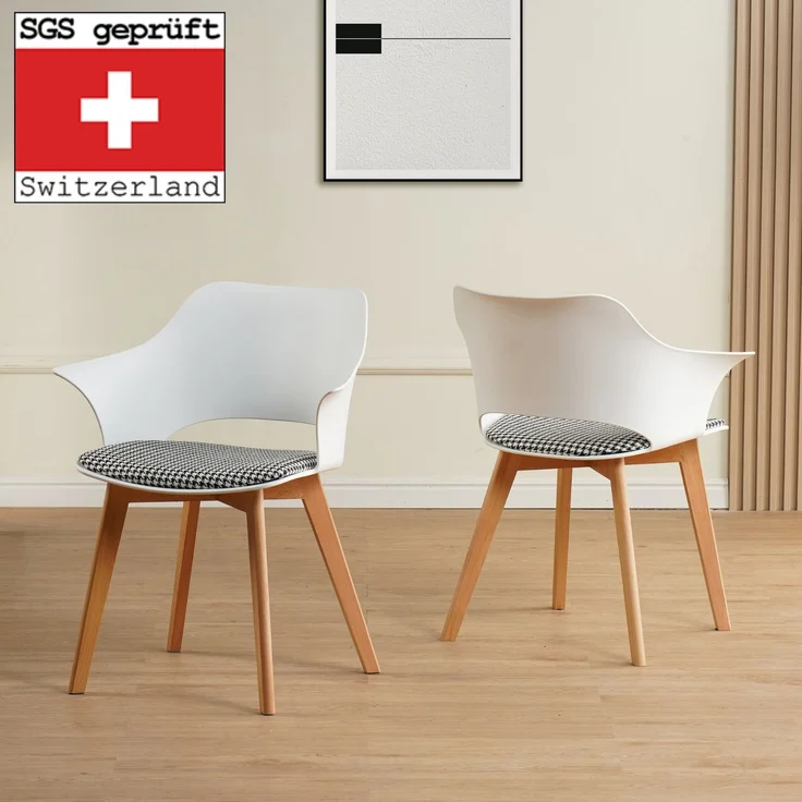 ALBATROS Esszimmerstühle 4er Set AALBORG, Weiß - Beine aus Buche Massiv-Holz, Skandinavisches Retro-Design, bequemer Schalenstuhl - Eleganter Küchenstuhl, Stuhl Esszimmer für Esstisch – Bild 2