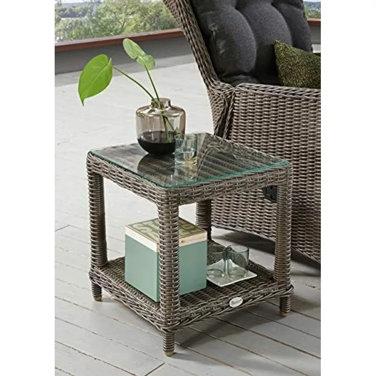 Destiny Beistelltisch MERANO, 46x46x50cm, Aluminium, Polyrattan