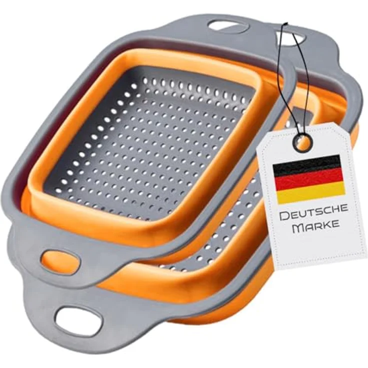 König Design Küchensieb Seiher 2er Set Faltbares Küchensieb Nudelsieb, Silikon / Kunststoff, (Set, 2-St, 2 Größen), Seiher Sieb, Küche Silikon Klappbar Abtropfsieb Nudelsieb – Bild 2