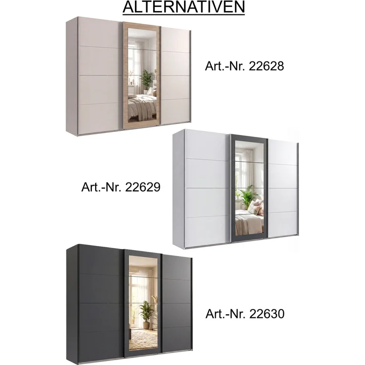 Schwebetürenschrank 3-trg Kleiderschrank 270 cm in Grafit Spiegel Griffe schwarz – Bild 9