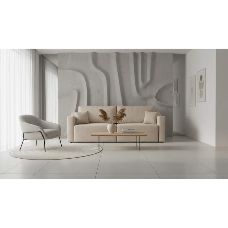 Wohnero24 Schlafsofa MONELLA 234x100 cm – modernes Sofa mit Schlaffunktion 154x200 cm & 2 Bettkästen, RIVIERA Veloursstoff in Beige – Bild 1