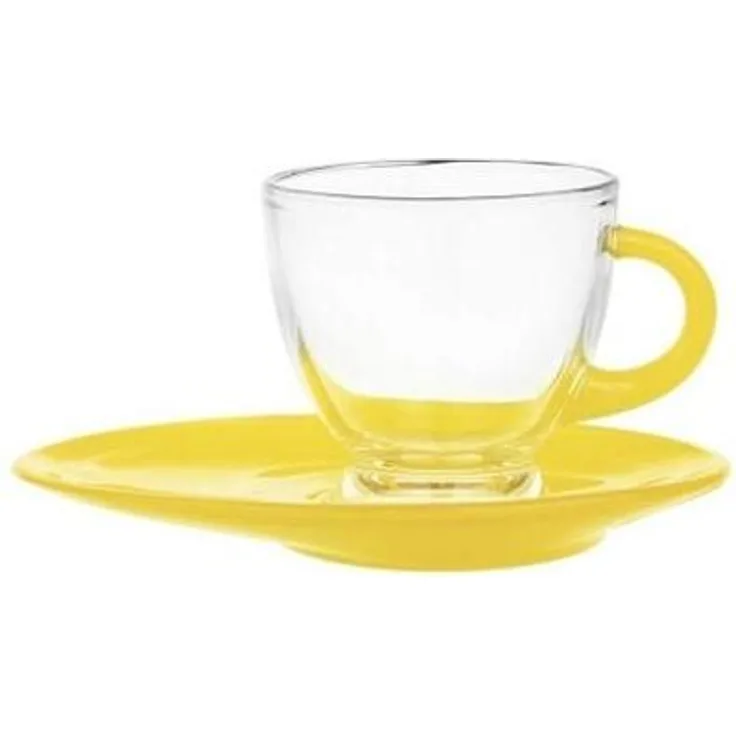 Cappuccinotasse 220ml mit gelbem Henkel und Unterteller Kaffeetasse Teetasse