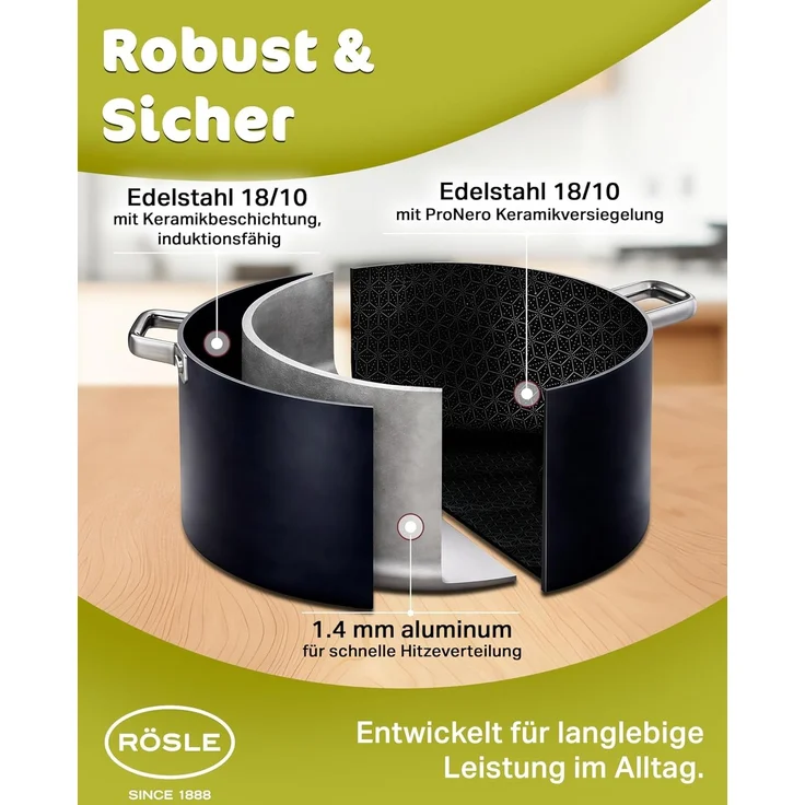 RÖSLE Kochtopf EBONIC Ø20 cm ProNero Keramik-Wabenbeschichtung 911061 – Bild 7