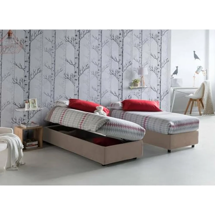 Talamo Italia - Einzelbett Melissa, Bettkasten mit Stoffbezug, 100 % Made in Italy, seitliche Öffnung, geeignet für Matratze 80x190 cm, Taupe – Bild 5